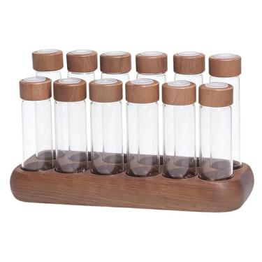 Imagem de KiBcsLic Tubos para armazenamento de grãos de café em dose única com suporte de madeira, resistentes à poeira e duráveis, ideais para cozinha e cafeteria, 6 Curtos E 6 Longos