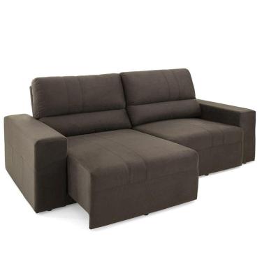 Imagem de Sofá Retrátil e Reclinável 3 Lugares Herval Village Suede Marrom Escuro, 206 cm