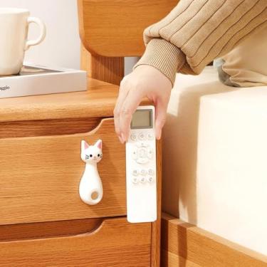 Imagem de 1 suporte de controle remoto com gancho magnético em forma de gato, sem necessidade de fazer furos de armazenamento de controle remoto montado na parede (branco)
