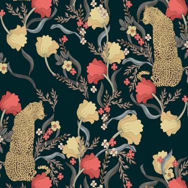 Imagem de HelloWall Papel de parede autoadesivo floral escuro 44.5 cm x 998.2 cm papel de parede removível animal decorativo vinil leapard papel de parede fácil de usar