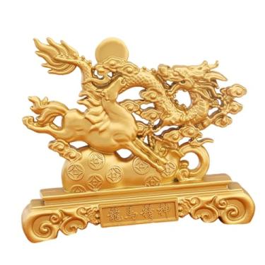 Imagem de Wswqop Estatueta de Cavalo E Dragão, Figura Colecionável, Presente de Boas-vindas, Mini Decoração de Mesa Dourada, Enfeite de Carro