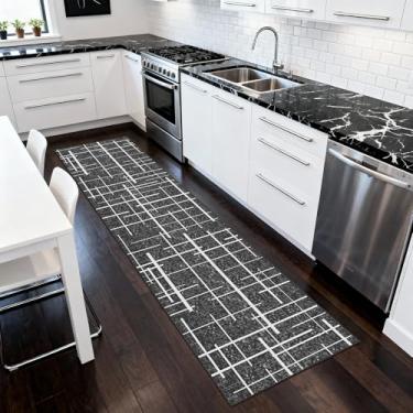 Imagem de TTelephant Tapete antiderrapante para corredor 5 x 25 cm, listra cinza moderna envelhecida, tapete longo lavável, tapete de tecido fino de pêlo baixo para corredor, entrada de 3 metros, cozinha