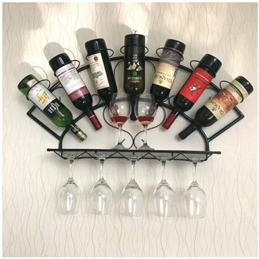 Imagem de HHHJQFAAT Rack de vinho suspenso - rack de vinho, armário de vinho montado na parede, barra decorativa para casa rack de copo de vinho/marrom (preto)