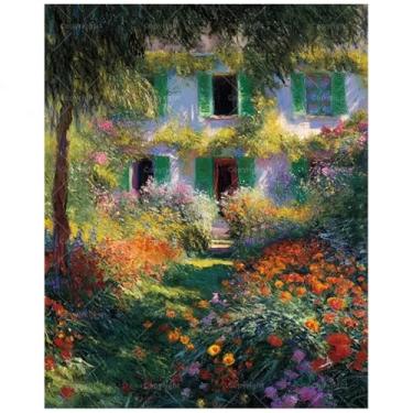 Imagem de Kit de pintura impressionista por números para adultos – Casa faça você mesmo com pintura de jardim em tela, conjunto de tinta acrílica, adequado para iniciantes, arte floral para decoração de casa ou