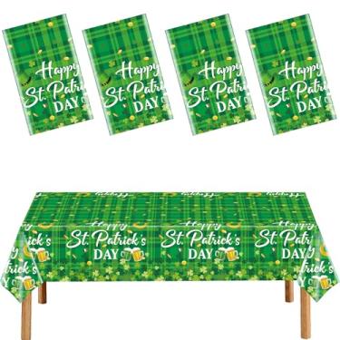 Imagem de BCCSNNM 4 peças de toalha de mesa de dia de São Patrício xadrez verde estampa de trevo toalha de mesa retangular descartável de plástico para cozinha, jantar, decoração de festa de São Patrício, 137 x
