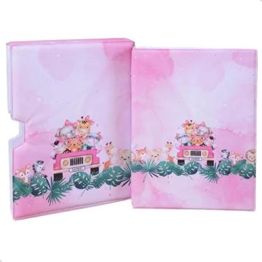 Imagem de Luva E Álbum Fotográfico 60 Fotos 15x21 SAFARI ROSA Bebê Infantil Animais