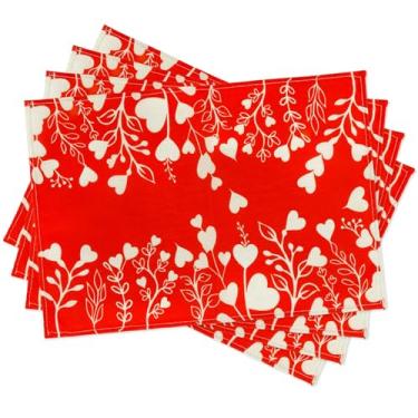 Imagem de Jogo americano com folhagem de coração vermelho e branco para Dia dos Namorados, 30,5 x 45,7 cm, jogo americano para festas de casamento, cozinha, decoração de casa, cozinha