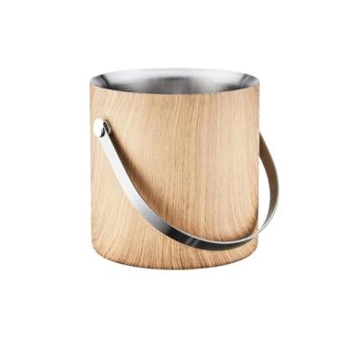 Imagem de VHDY85KA Baldes de gelo balde de gelo de aço inoxidável de grão de madeira com tampa Balde de gelo multiuso bar de champanhe para festa (Médio)