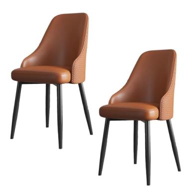 Imagem de Conjunto de 2 cadeiras de jantar estofadas modernas com assento de couro sintético macio, costas curvadas e pernas de metal preto - Mobiliário elegante de cozinha e sala de jantar para conforto e