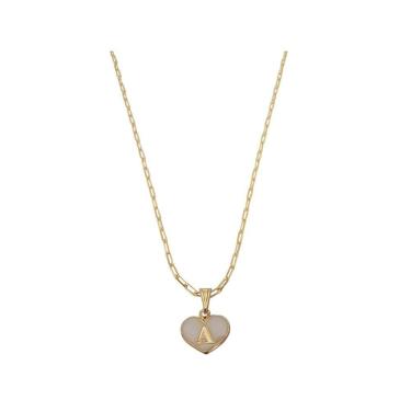 Imagem de Colar Cartier 50Cm Coração Branco Letra A Banhado Ouro 18K