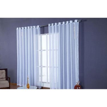 Imagem de Cortina Para Sala Quarto Tecido Voal Xadrez Branco 4,00X2,50