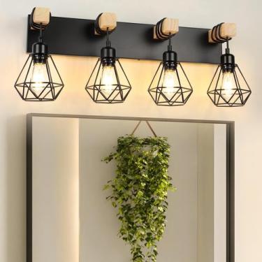 Imagem de Luminária de Vaidade com 4 Lâmpadas para Banheiro, Luminárias de Madei