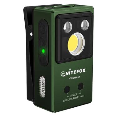 Imagem de NITEFOX Luz de encaixe EDC Protable Lanterna recarregável multiuso 3 níveis branco + UV com lateral vermelho/azul/branco/RGB, clipe magnético de bolso com carregamento USB-C para emergência ao ar