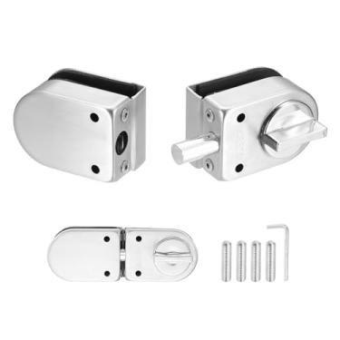 Imagem de PATIKIL Fechadura de porta de vidro, aço inoxidável 304, sem moldura, fechadura quadrada, tipo duplo oscilante para bloqueio interno de espessura de 10-12 mm para casa de banho de hotel, prata