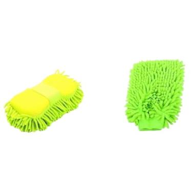 Imagem de Esponjas Com Pegadores Para Carros Luvas Microfibra Para Limpeza Para Lavar(ESPONJA E LUVA (2PEÇAS))