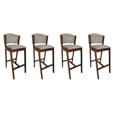 Imagem de Kit 4 Banquetas Altas De Madeira Maciça Ana Em Linho Premium Bege Linho