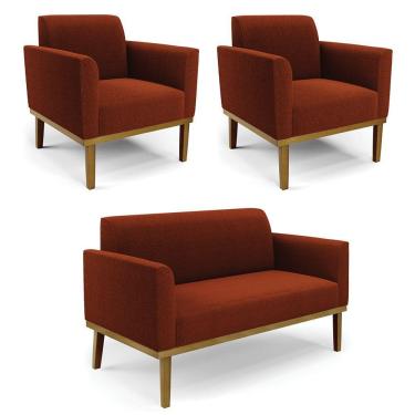 Imagem de Namoradeira E 2 Poltronas Base Madeira Castanho Marisa Bouclê Terra D03 - D'rossi