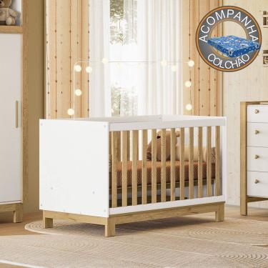 Imagem de Berço Mini Cama Qencanto Slim 4315 Branco com Grade Freijó Qmovi + Colchão Ortobom