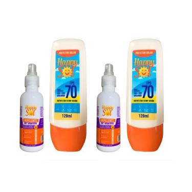 Imagem de Kit 2 Protetores Solar FPS 70 + 2 Repelentes Happy Sol 120ml