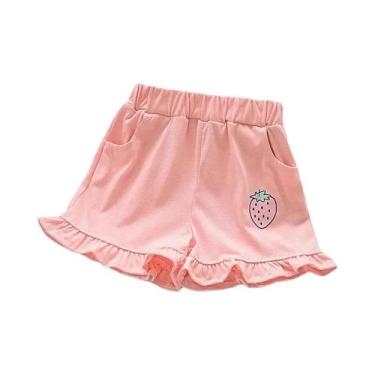 Imagem de Shorts De Verão Para Meninas Com Estampa De Morango E Renda, Roupas De