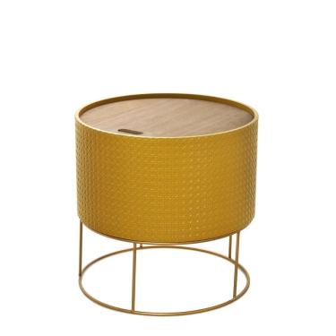Imagem de Mesa Lateral Com Baú em Metal e MDF Amarelo Mostarda 35cm 16080-PL