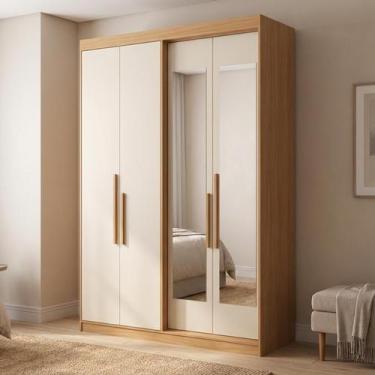 Imagem de Guarda Roupa Solteiro com Espelho 4 Portas 2 Gavetas 100% MDF Manila C