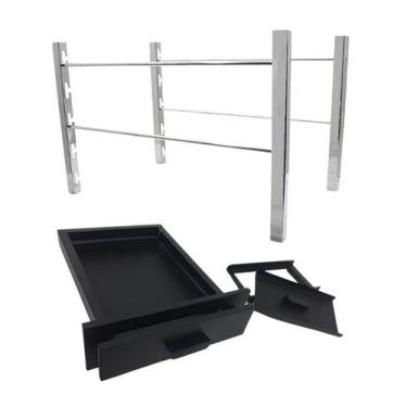 Imagem de kit suporte 80cm c/ gaveta inox 430 p/ churrasqueiras preto - INOX LAU
