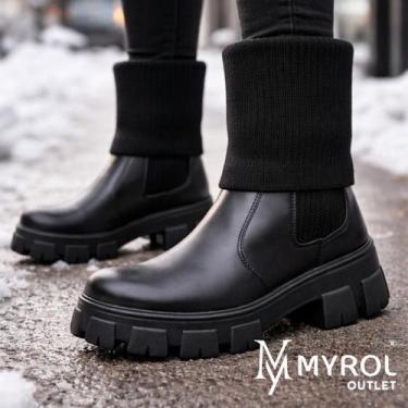 Imagem de Bota Coturno Meia Cano Médio e Longo Preto Confortável - Myrol Outlet,