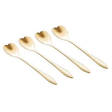 Imagem de Conjunto 4 Colheres Aço Inox para Chá Heart Dourado Wolff