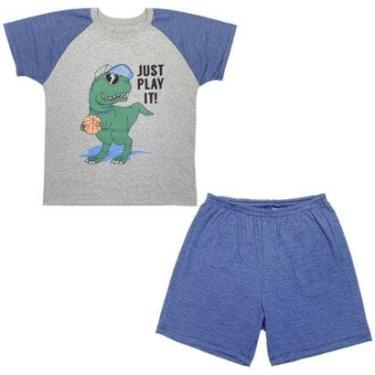 Imagem de Pijama Juvenil Look Jeans Dino Curto - AZUL - 10-Masculino