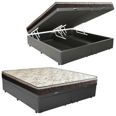 Imagem de Cama Box Baú Queen Sintético Bipartido + Colchão Elegance Ortopédico Espuma D33 63x158x...