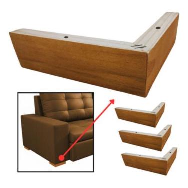 Imagem de Kit 4 Pés para Móveis 5cm Madeira Maciça Cantoneira Caramelo para Sofá