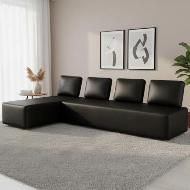 Imagem de Sofá 4 Lugares com Chaise 296cm Rovier Sintético Preto Z32 - Mpozenato
