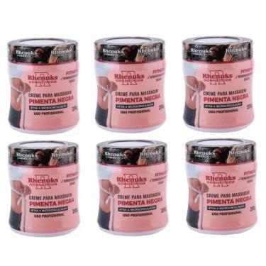 Imagem de Kit 6 Creme Redutor Corporal Abdominal para Reduzir Celulite Estrias Gordura Pimenta Negra 200g-Unissex