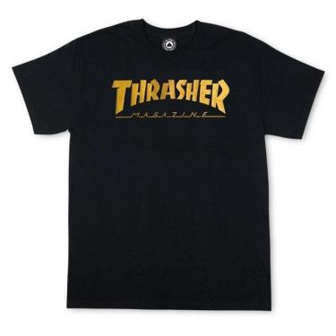 Imagem de Camiseta Thrasher Magazine Logo Gold Foil - Preto (Silk Cromado Ouro)-Masculino