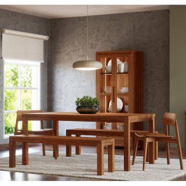 Imagem de Conjunto Sala Jantar Nature: Cristaleira, Mesa, Banco e Cadeiras Rústico Escuro Madeira...