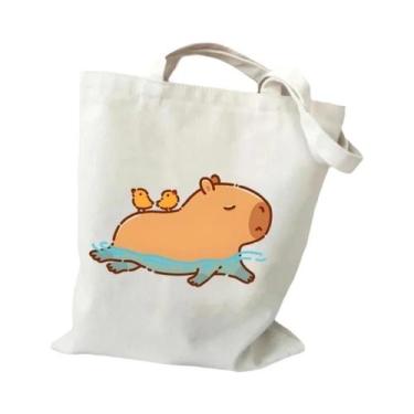 Imagem de Bolsa de Ombro Feminina de Lona com Estampa de Capivara - Grande Capac