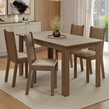 Imagem de Conjunto Sala de Jantar Amora Mesa Tampo de Madeira 4 Cadeiras Rustic/Crema/Sintético Bege Madesa