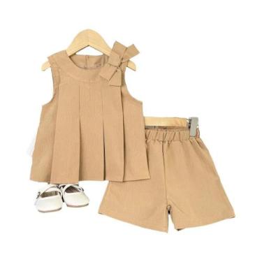 Imagem de Conjunto De Verão Para Meninas Em Rosa Doce, Colete Sem Mangas Com Laç