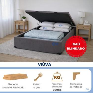 Imagem de Cama Box Baú Viúva Blindado Suede 128x188  Ideal para Quartos Compacto