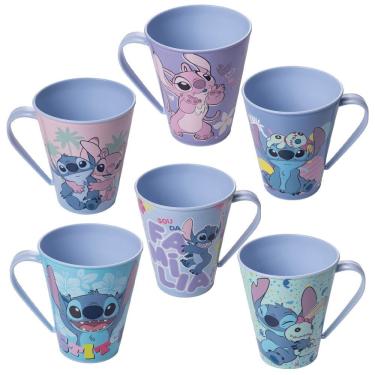 Imagem de Caneca Plástica Stitch para Bebidas 360ML em PP Resistente Uso Infantil Escola e Casa Plasútil