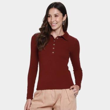Imagem de Camisa Polo Manga Longa Hering Casual Feminina, Vermelho escuro, P
