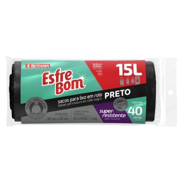 Imagem de Saco de Lixo em Rolo BT330 para Lavanderia Plástico Fundo Reforçado 15L 40 Unidades Preto Bettanin