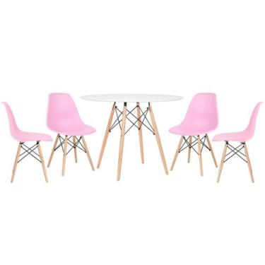 Imagem de Mesa redonda Eames 100 cm branco + 4 cadeiras Eiffel DSW - Rosa claro 