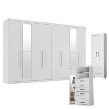 Imagem de Guarda Roupa Casal New Master 8 Portas 4 Gavetas com Espelho e Cômoda 