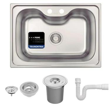 Imagem de Cuba Morgana Tramontina Sobrepor Undermount Aço Inox Acetinado 69x49 c