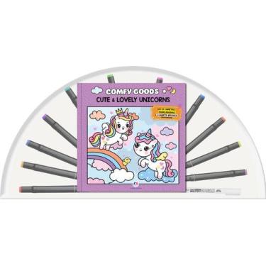 Imagem de Livro - Cute and lovely unicorns - Livro para colorir com 12 canetinha