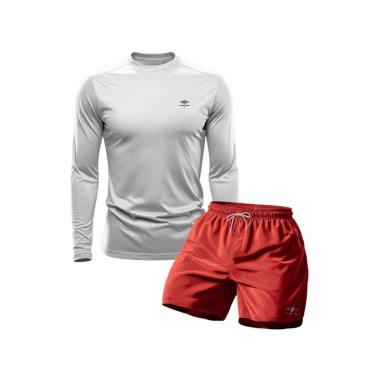 Imagem de Conjunto Camiseta Manga Longa Dry Proteção Uv e Short Mauricinho Academia Verão Básico-...