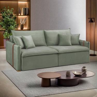 Imagem de Sofá Cama Retrátil e Reclinável 2 Lugares Pés Madeira Maciça 220cm Windsor Yescasa Verde