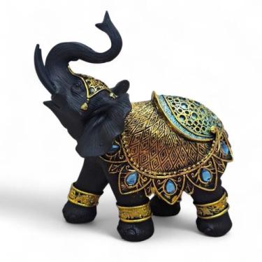 Imagem de Elefante Preto Fosco com Detalhes Coloridos Brilhantes 16 cm - Flash